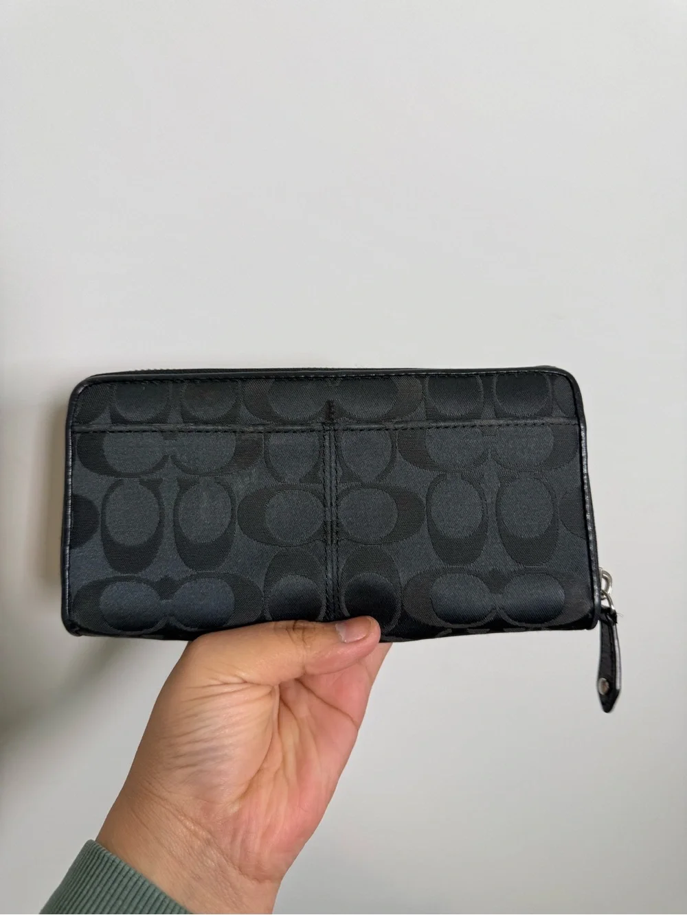 Coach Signature Black Zip Around Wallet | Canvas & Leather | Long Wallet